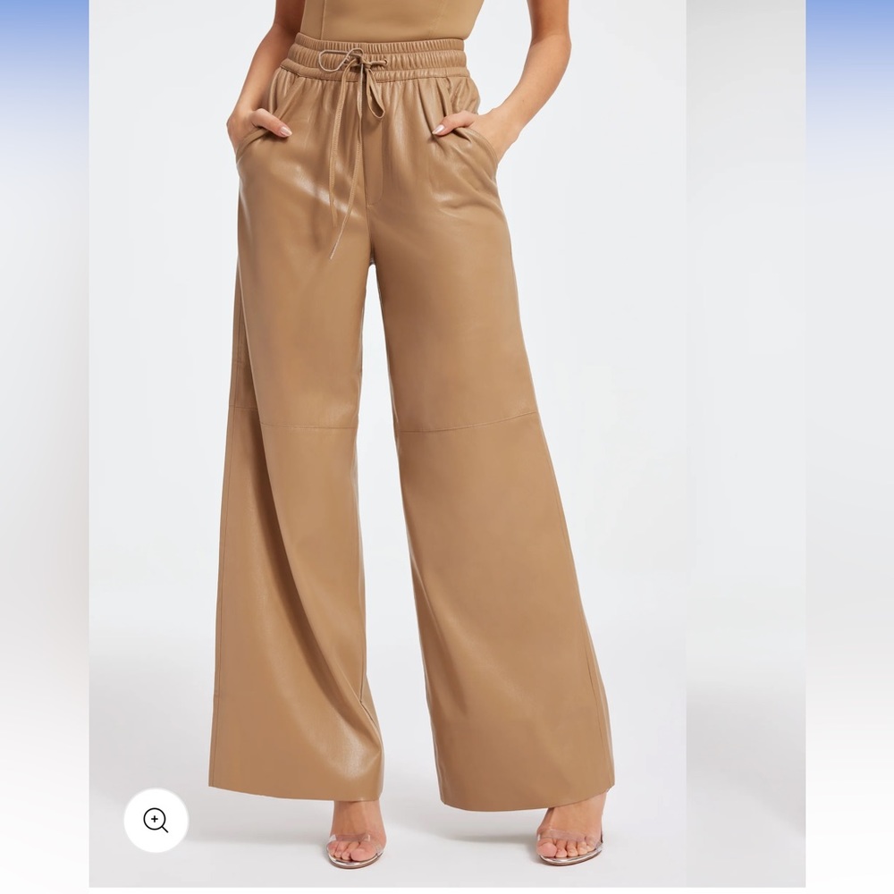 NWT Good American Faux Leather wide leg palazzo caramel Pants XS